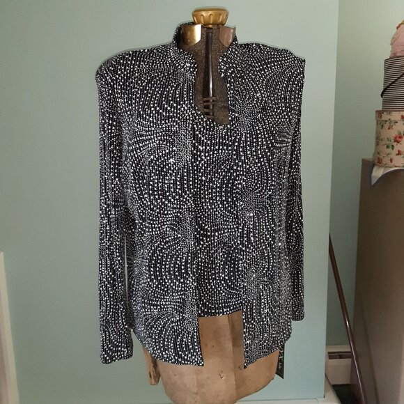 Onyx Nite Sparkle sequins Silver Black 2 Piece Jacket & Tank Top Size L NWT - Picture 1 of 10